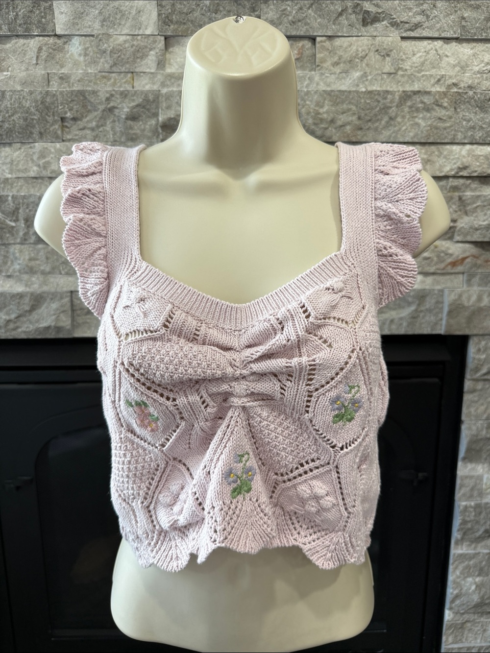 Zara Light Pink Lace Knit Tank Top